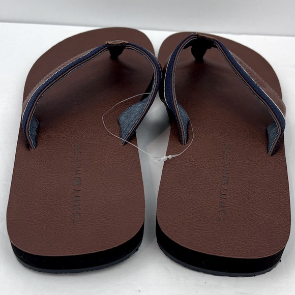 TOMMY HILFIGER MEN’S BROWN AND NAVY FLIP FLOPS, DRAKE-T STYLE, SIZE 9M - Picture 6 of 15
